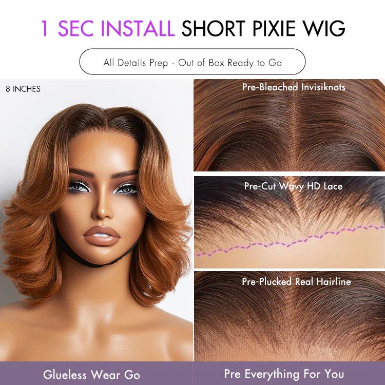 1 SEC INSTALL WIG | Elegant Boss Vibe Short Pixie Cut Ombre Ginger Glueless Minimalist HD Lace Wig Ready to Go Pre-cut Lace - Image 5