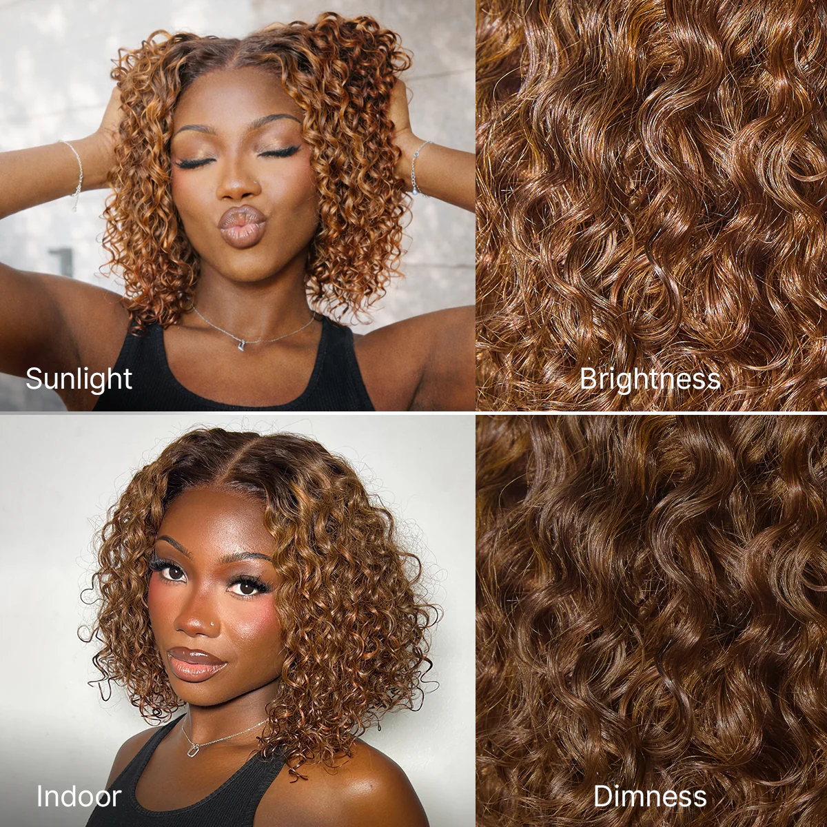 Warm Caramel Brown / Natural Black Deep Curly Glueless 5x5 Closure Pre-Cut Lace Wig - Image 6