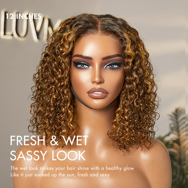Warm Caramel Brown / Natural Black Deep Curly Glueless 5x5 Closure Pre-Cut Lace Wig - Image 7