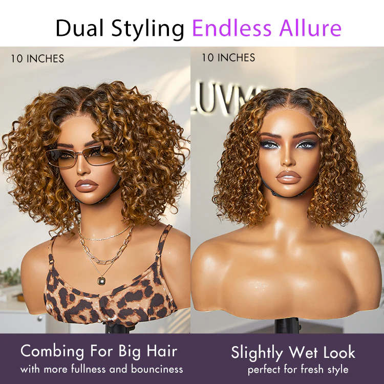 Warm Caramel Brown / Natural Black Deep Curly Glueless 5x5 Closure Pre-Cut Lace Wig - Image 9
