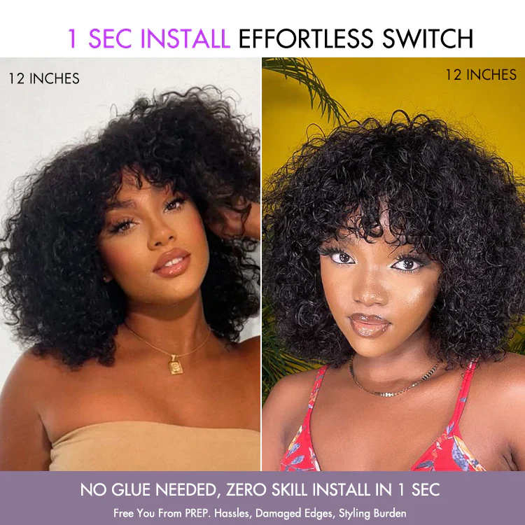 2 For $159.9 | 12 Inches Ash Blonde Highlights Yaki Blunt Cut Bob Wig + 12 Inches Water Wave Minimalist Lace Wig - Image 3