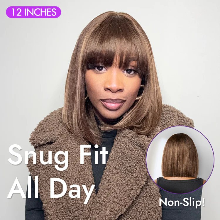 2 For $159.9 | 12 Inches Ash Blonde Highlights Yaki Blunt Cut Bob Wig + 12 Inches Water Wave Minimalist Lace Wig - Image 5