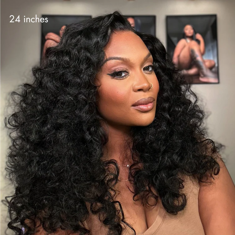 180% Density Bouncy Curls Glueless 5x5 Closure Pre-Cut Lace Layered Curly Wig Breathable Cap - Image 2