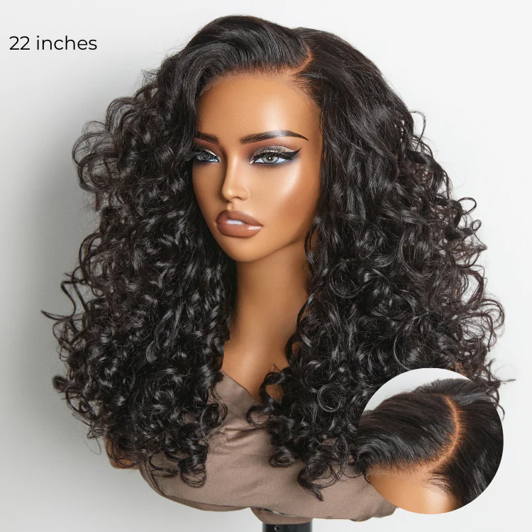 180% Density Bouncy Curls Glueless 5x5 Closure Pre-Cut Lace Layered Curly Wig Breathable Cap - Image 6