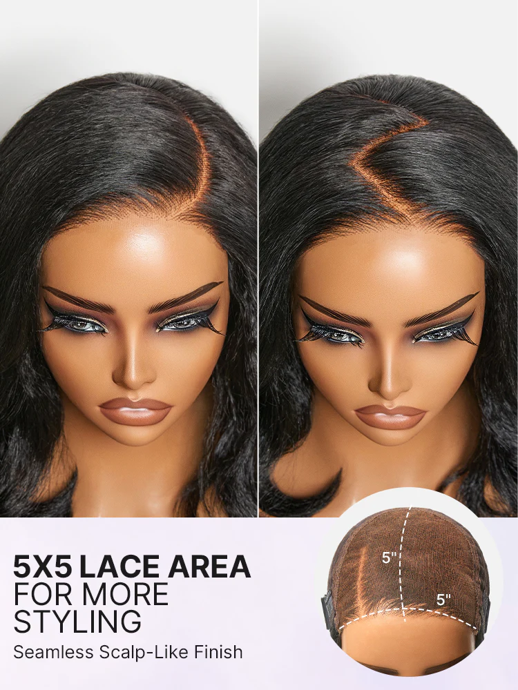 180% Density Effortless Natural Black Kinky Straight 5x5 HD Lace Loose Wave Wig Pre-cut Lace - Image 3