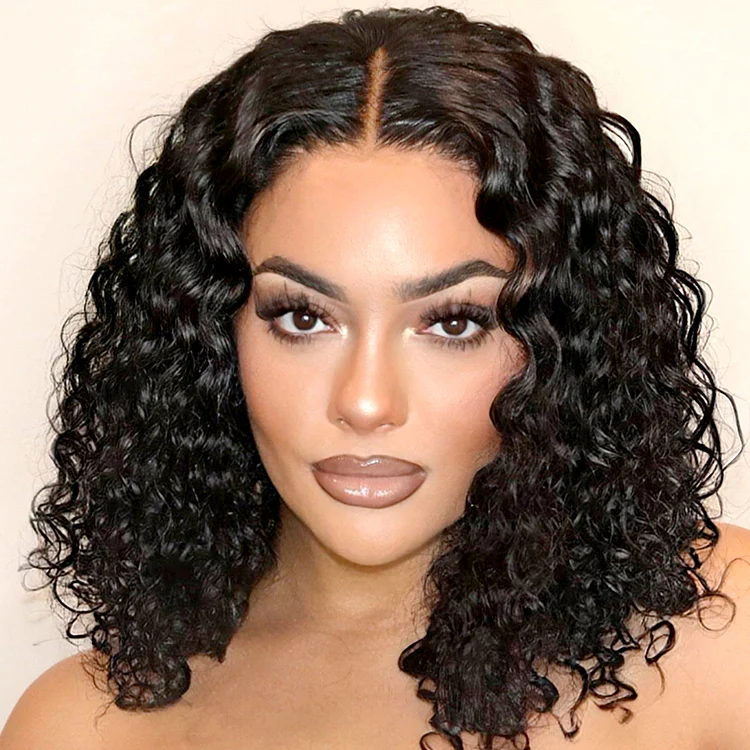 Casual Bouncy Curly 4x4 Closure Lace Glueless Mid Part Short Wig 100% Human Hair - Image 2