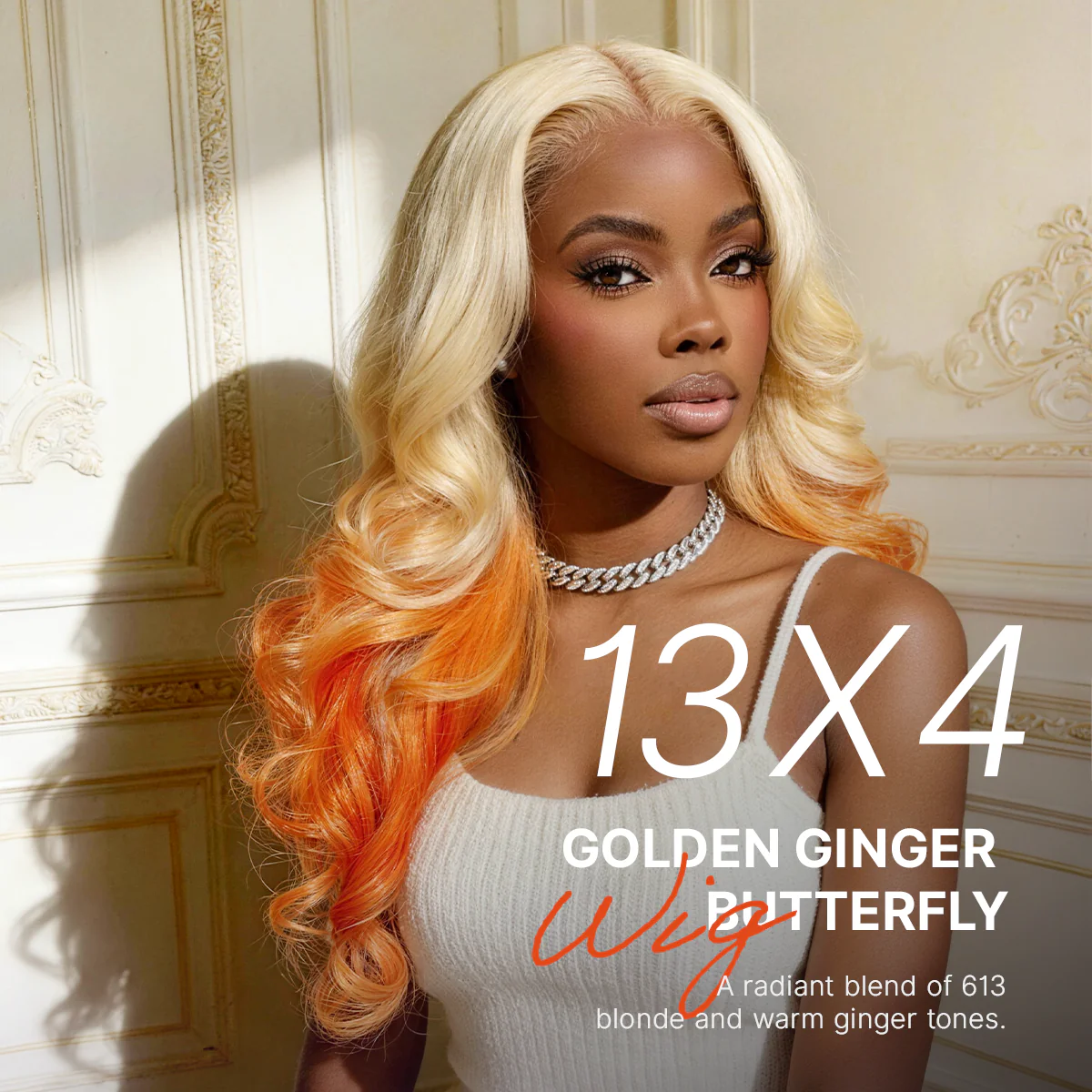613 Blonde to Ginger Ombre Body Wave Glueless Ear-to-ear 13x4 HD Lace Front Wig Pre-Cut Lace Flexi-Fit Drawstring Cap - Image 2