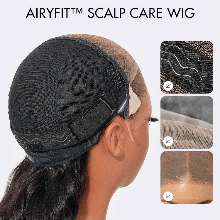 AirFit™ Scalp Care Wigs - Deep Parting Water Wave Human Hair Wig Glueless 11x6 Frontal HD Lace Curly Wig - Image 3