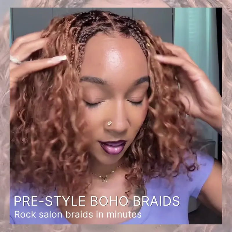 Readitress™ Boho Braids Deep Curly Glueless 5x5 Closure Lace with Braided Top Human Hair Wig Pre-Cut Lace - Image 14