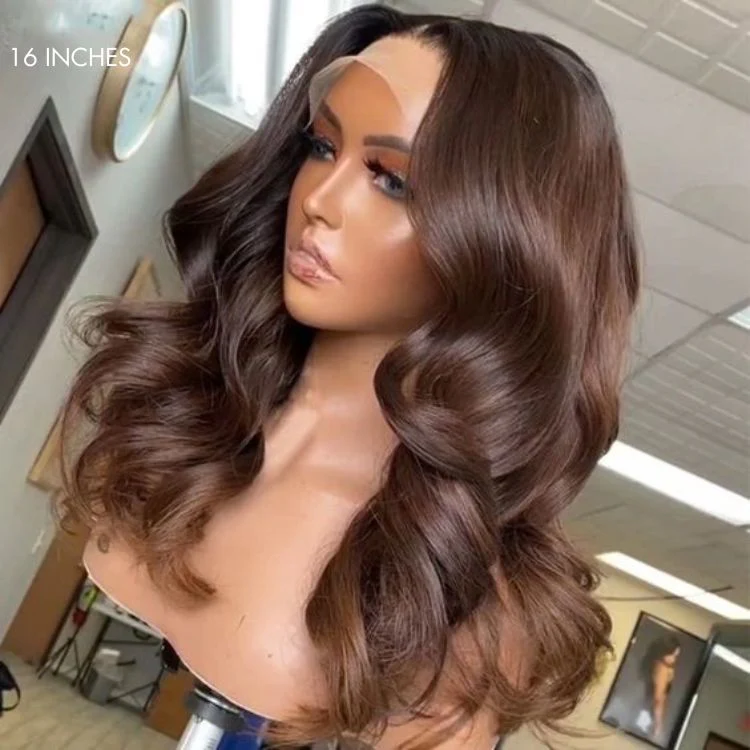 Chestnut Brown Loose Wave 5x5 Closure Lace Glueless Mid Part Long Wig 100% Human Hair - US Only - Image 2