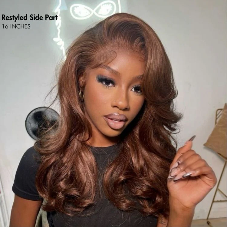 Chestnut Brown Loose Wave 5x5 Closure Lace Glueless Mid Part Long Wig 100% Human Hair - US Only - Image 3