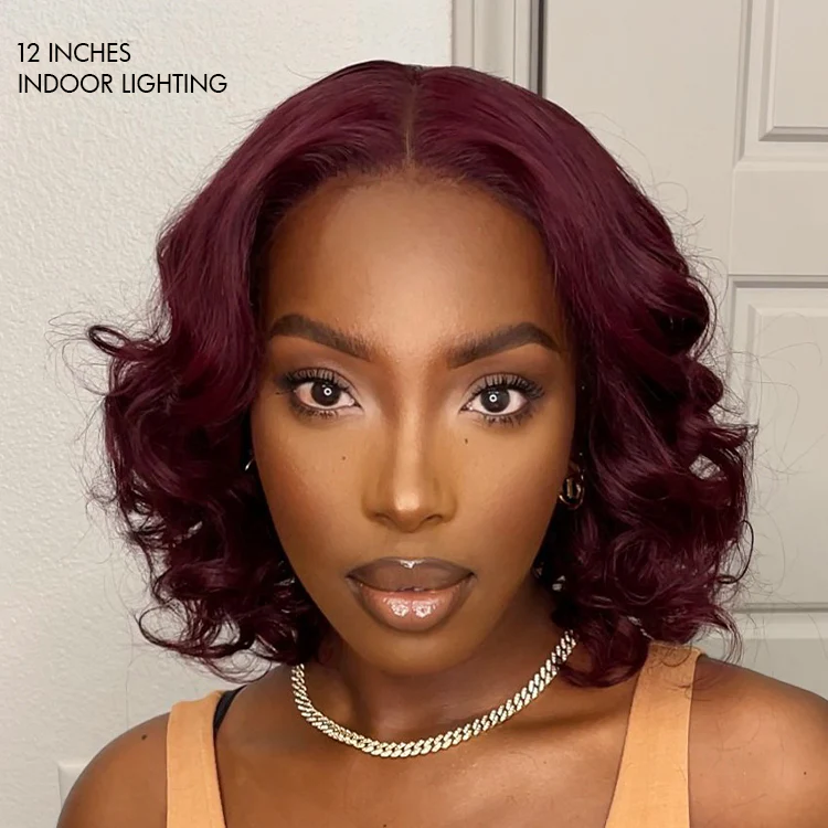 Dark Plum 99J Hair Color Wig Loose Wave Minimalist HD Lace Glueless Mid Part Short Wig - US Only - Image 3