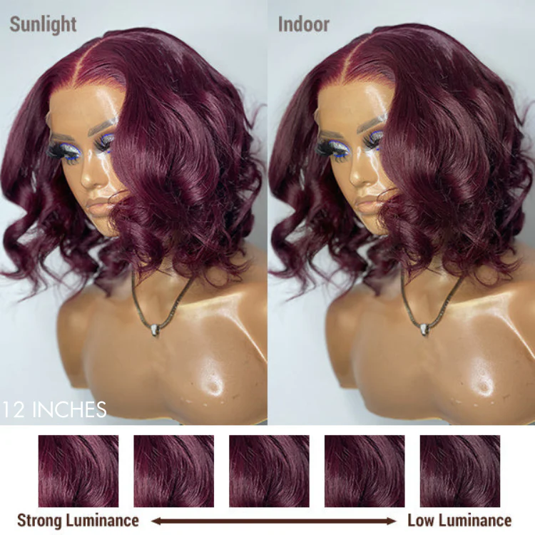 Dark Plum 99J Hair Color Wig Loose Wave Minimalist HD Lace Glueless Mid Part Short Wig - US Only - Image 5