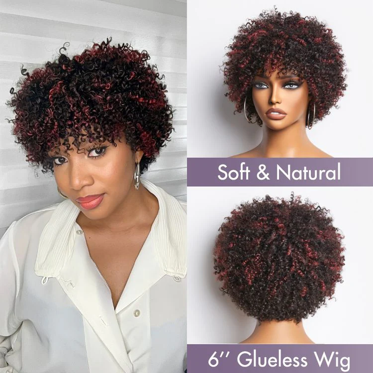 Dark Red / Blonde Highlights / Natural Black Afro Curls Glueless Ready to Go Wig Beginner Friendly - US Only - Image 6