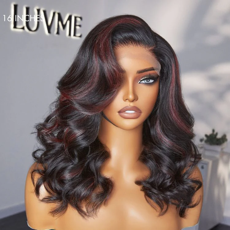 Dark Red Highlights C Part Loose Wave Glueless 5x5 Closure Lace Wig Ready to Go - US Only - Image 3