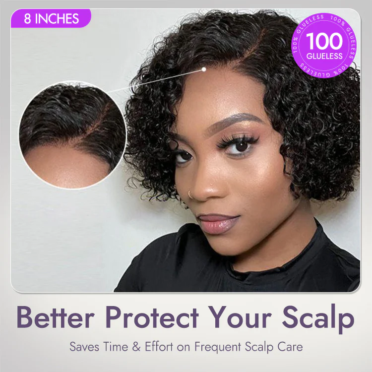 EasyGlam™ Trendy Short Cut Curly Minimalist HD Lace Glueless Side Part Wig 100% Human Hair Pre-Cut Lace - Image 4
