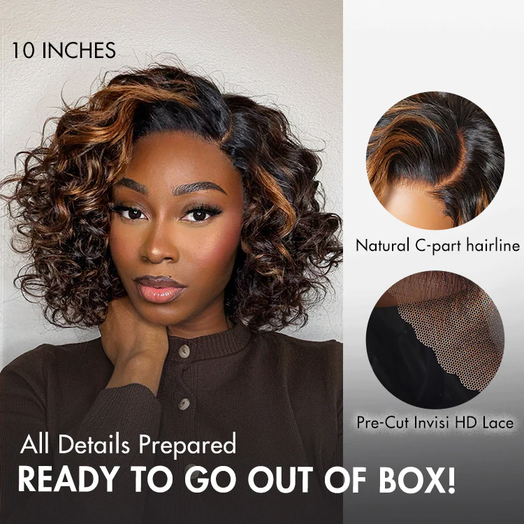 Effortless Elegance Copper Highlight / Natural Black Bouncy Curl Wig Minimalist HD Lace Glueless Wig Pre-Cut Lace - Image 4