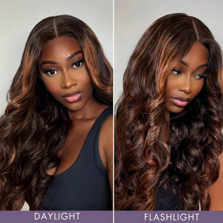 Luvme Hair 180% Density Elegant Copper Ombre Highlights Loose Body Wave Glueless 5x5 Closure Wig Breathable Cap - Image 9