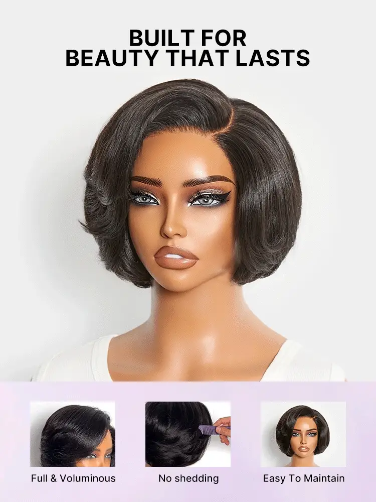 Elegant Natural Black Layered Short Pixie Cut Minimalist HD Lace Wig Pre-cut Lace - Image 4