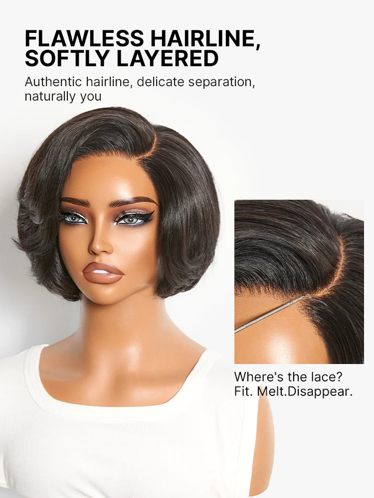 Elegant Natural Black Layered Short Pixie Cut Minimalist HD Lace Wig Pre-cut Lace - Image 6