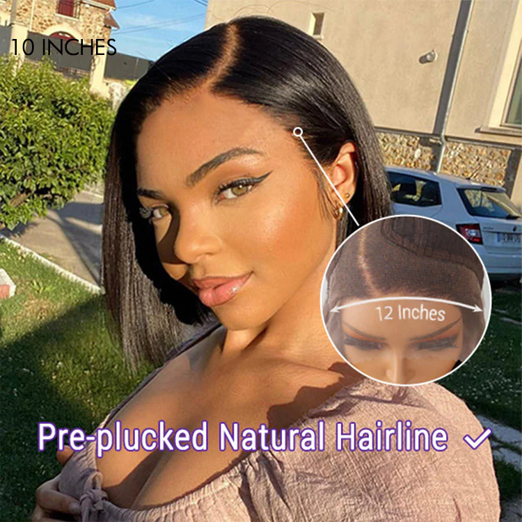 Exclusive Discount | Super Natural C Part Natural Black / Blonde Highlight Glueless Lace Bob Wig 100% Human Hair | Fits All Face Shapes - Image 5