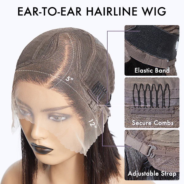 Exclusive Discount | Super Natural C Part Natural Black / Blonde Highlight Glueless Lace Bob Wig 100% Human Hair | Fits All Face Shapes - Image 9