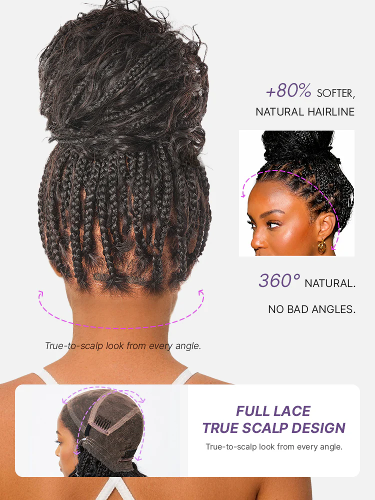 OwnScalp™ Light Weight Flexi-Fit Invisi Drawstring Cap Full Lace Knotless Boho Curls Braided Long Wig Super Natural Scalp Pre-Cut Lace - Image 8