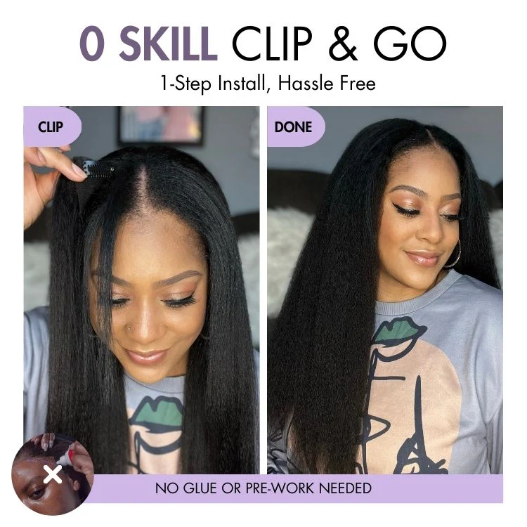 Protective V Part Glueless Long Wig 100% Human Hair (Kinky Straight / Body Wave / Jerry Curly) - Image 2