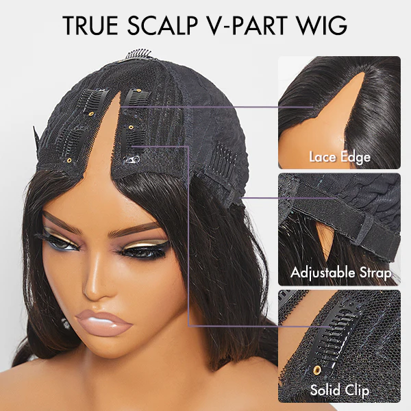 Protective V Part Glueless Long Wig 100% Human Hair (Kinky Straight / Body Wave / Jerry Curly) - Image 7