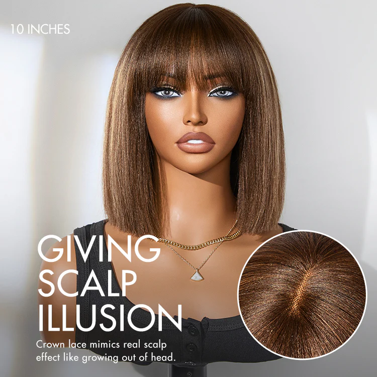 Exclusive Discount | Put On and Go Realistic Glueless Yaki Straight Bob With Bangs Minimalist Lace Wig 100% Human Hair - Image 10