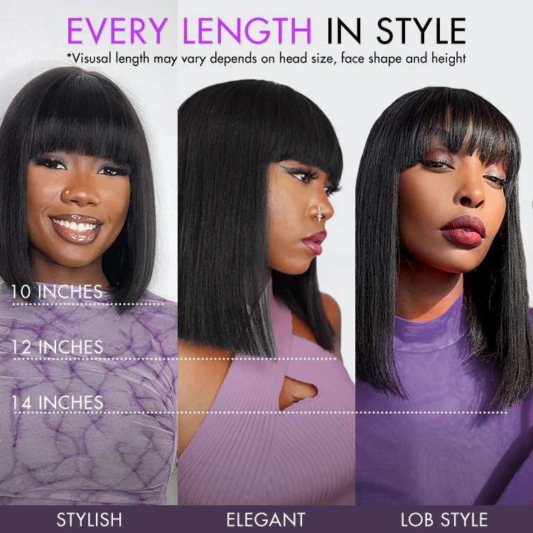 Exclusive Discount | Put On and Go Realistic Glueless Yaki Straight Bob With Bangs Minimalist Lace Wig 100% Human Hair - Image 4