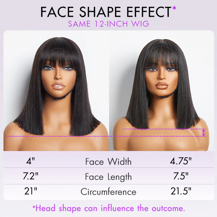 Exclusive Discount | Put On and Go Realistic Glueless Yaki Straight Bob With Bangs Minimalist Lace Wig 100% Human Hair - Image 5