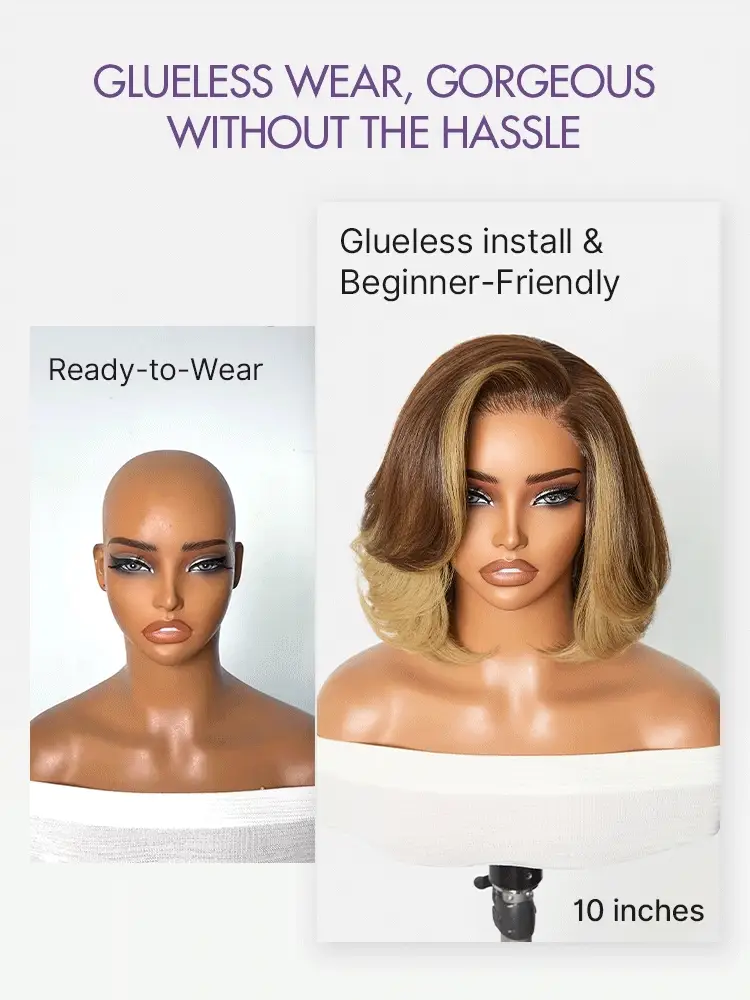 Honey Blonde Face-Framing Highlights Blow Out Layered Cut Glueless 5x5 Closure Lace Bob Wig Pre-cut Lace - Image 6
