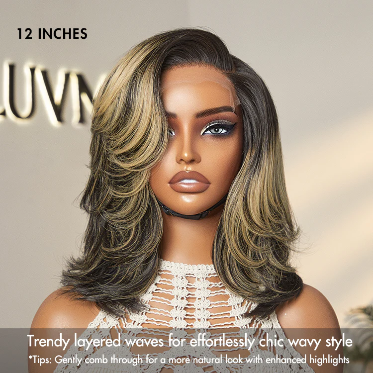 Honey Blonde Highlight Layered Cut Glueless Wig Minimalist HD Lace Human Hair Wig - Image 6