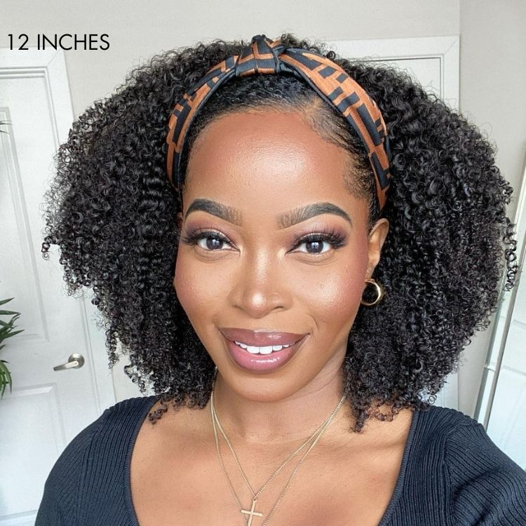 Natural Black Jerry Curly No Lace Glueless Free Part Long Headband Wig 100% Human Hair (Get Free Trendy Headbands) - Image 2