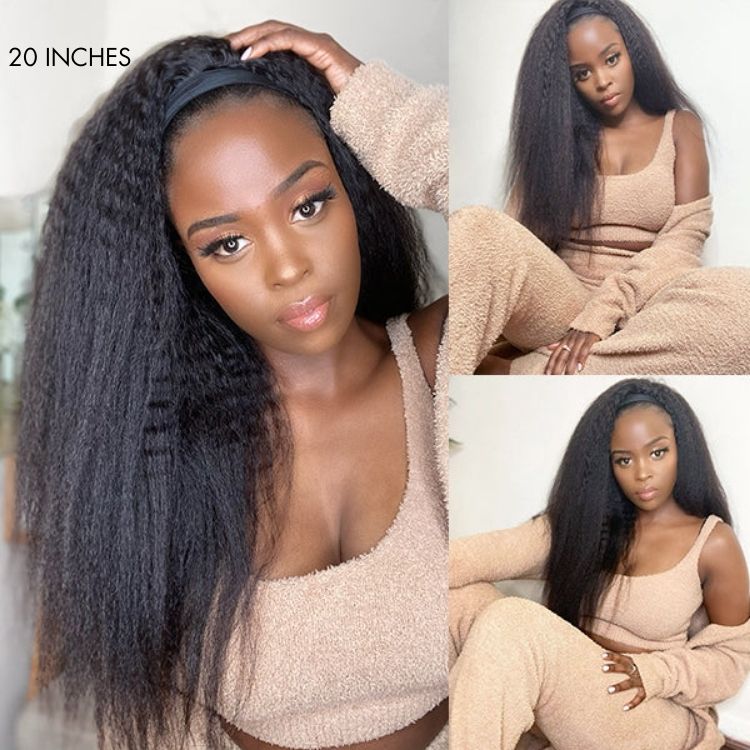 Put On & Go Glueless Kinky Straight Headband Long Wig 100% Human Hair (Get Free Trendy Headbands) - US ONLY - Image 3