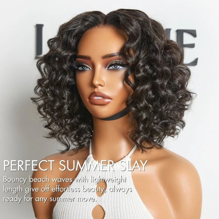 Lightweight & Voluminous Beach Wave Glueless 13x4 Lace Front Short Wig for Summer Pre-Cut Lace - Image 3