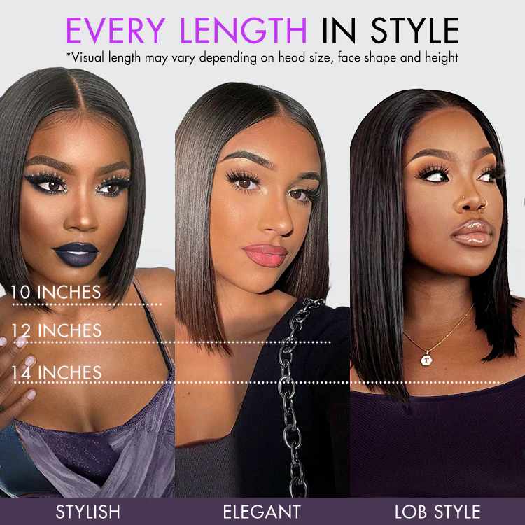 Purple Highlights Glueless 5x5 Closure HD Lace Bob Wig | Large & Small Cap Size - Image 5