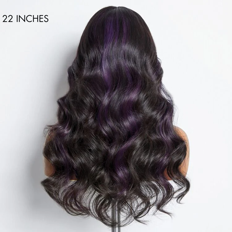 Purple Highlights Mid Part Loose Wave Glueless 5x5 Closure HD Lace Wig - Image 7
