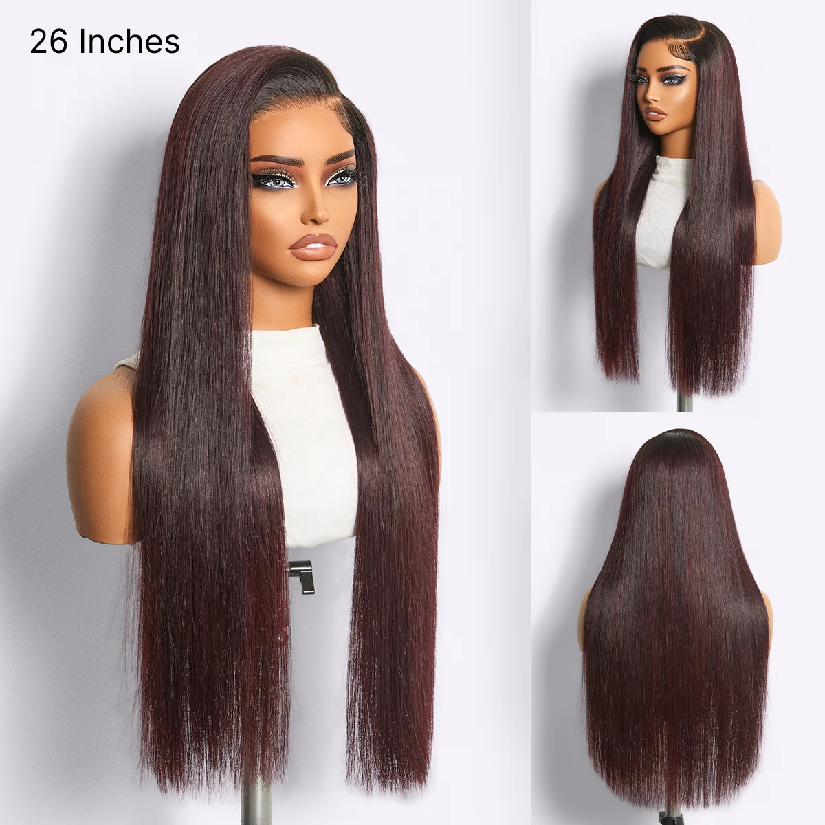 Luvme All-Day Comfort Wig 180% Density Rich Dark Plum Bone Straight with Baby Hair PartingMax Glueless 7x6 Closure HD Lace Wig Pre-Cut Lace - Image 2