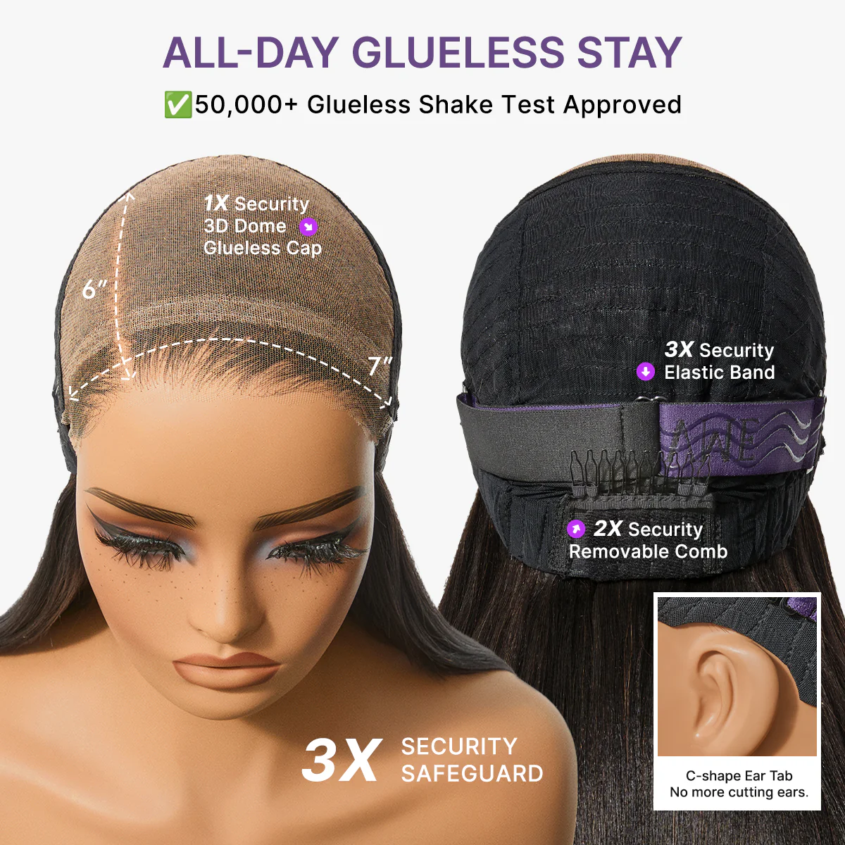 Luvme All-Day Comfort™ Wig 180% Density Butterfly Cut Layered Light Yaki Straight Glueless 7x6 Closure HD Lace Human Hair Wig Pre-Cut Lace - Image 8
