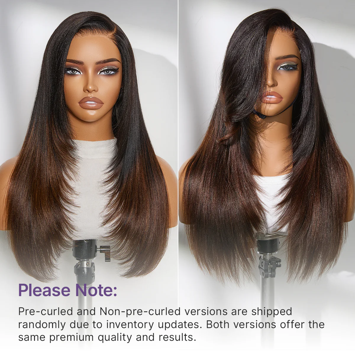 Luvme All-Day Comfort™ Wig 180% Density Ombre Brown Butterfly Cut Layered Light Yaki Straight Glueless 7x6 Closure HD Lace Human Hair Wig Pre-Cut Lace - Image 15