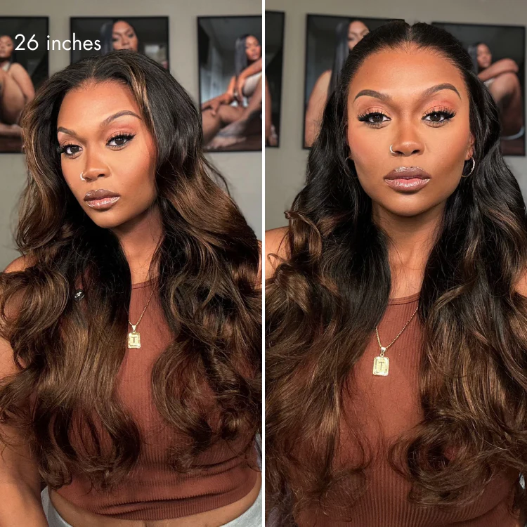 Luvme Hair-NatureMAX™ 200% Density Ombre Brown / Natural Black Loose Wave Glueless 13x6 / 13x4 HD Lace Front Wig Human Hair Pre-Cut Lace Flexi-Fit Drawstring Cap - Image 2