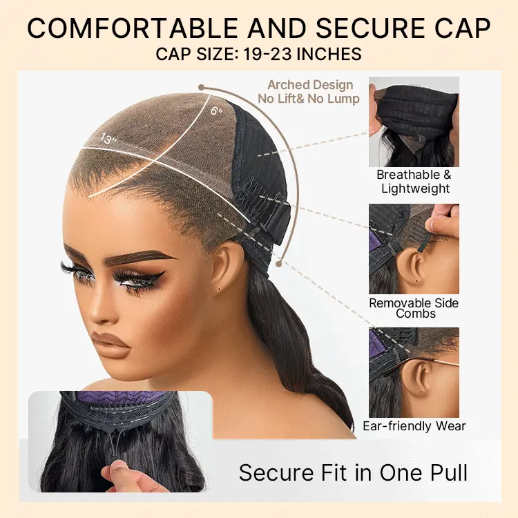 Luvme Hair-NatureMAX™ 200% Density Ombre Brown / Natural Black Loose Wave Glueless 13x6 / 13x4 HD Lace Front Wig Human Hair Pre-Cut Lace Flexi-Fit Drawstring Cap - Image 7