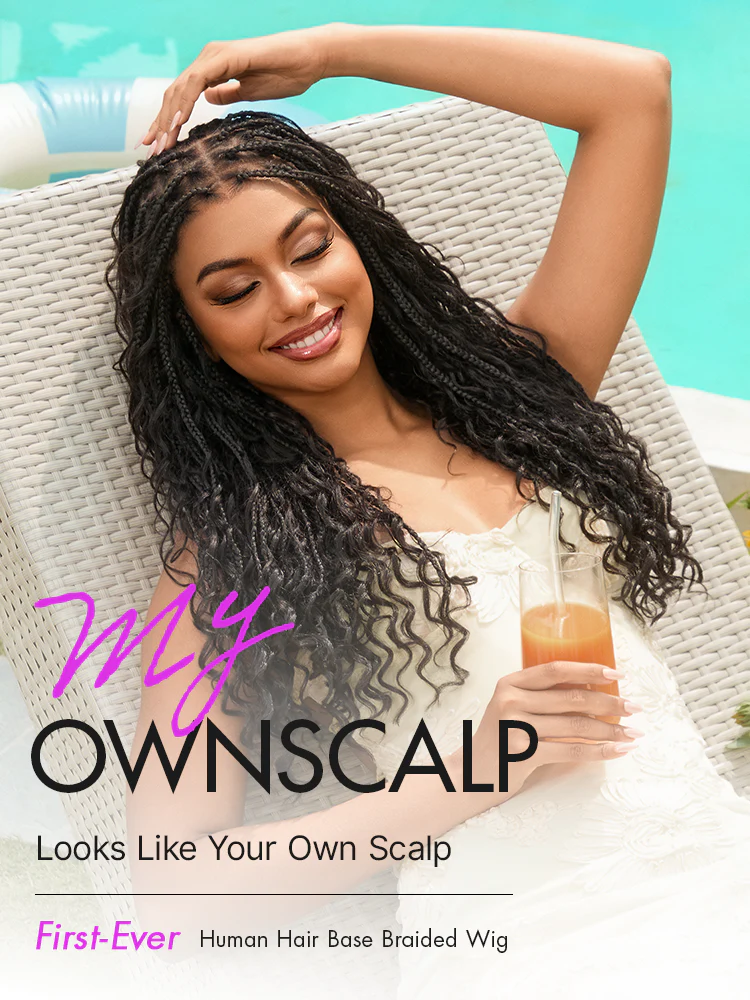 Luvme Hair-OwnScalp™  Light Weight Flexi-Fit Invisi Drawstring Cap Full Lace Knotless Boho Curls Braided Long Wig Super Natural Scalp Pre-Cut Lace - Image 2