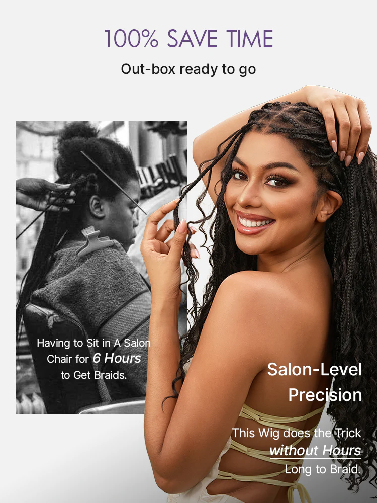 Luvme Hair-OwnScalp™  Light Weight Flexi-Fit Invisi Drawstring Cap Full Lace Knotless Boho Curls Braided Long Wig Super Natural Scalp Pre-Cut Lace - Image 5