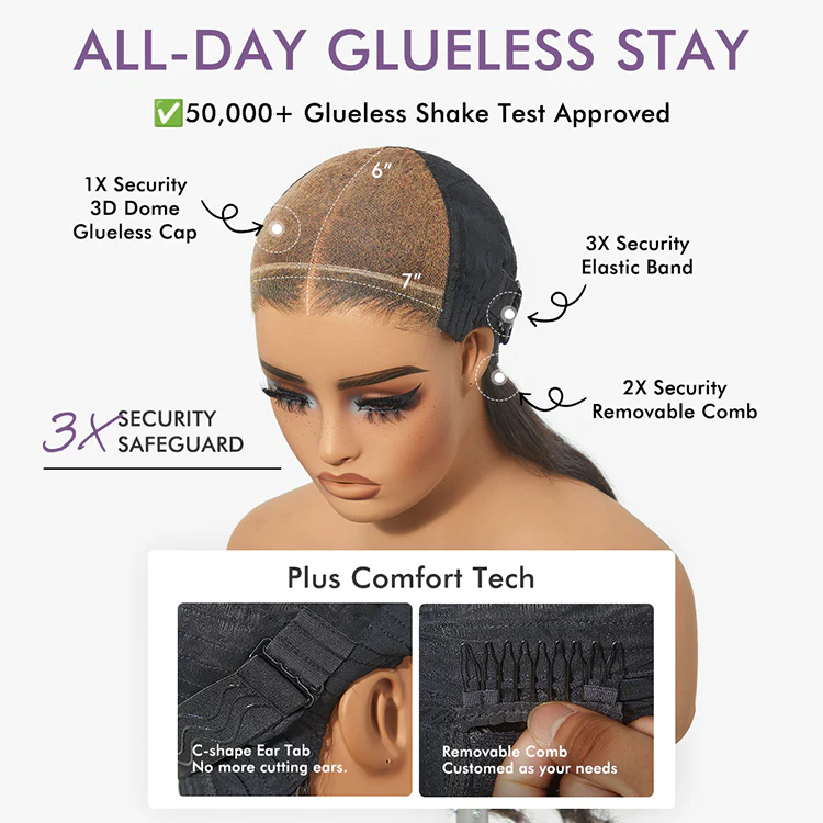 Luvme All-Day Comfort™ Wig 180% Density Bouncy Wand Curly 7x6 Closure HD Glueless Wig Pre-Cut Lace - Image 6