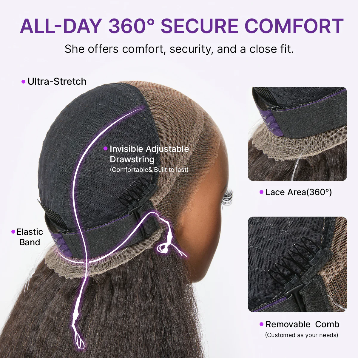 MyOwn-Fit™ 360 HD Lace Free Parting Water Wave Wig Flexi-Fit Invisi Drawstring Cap & Pre-Cut Lace - Image 5