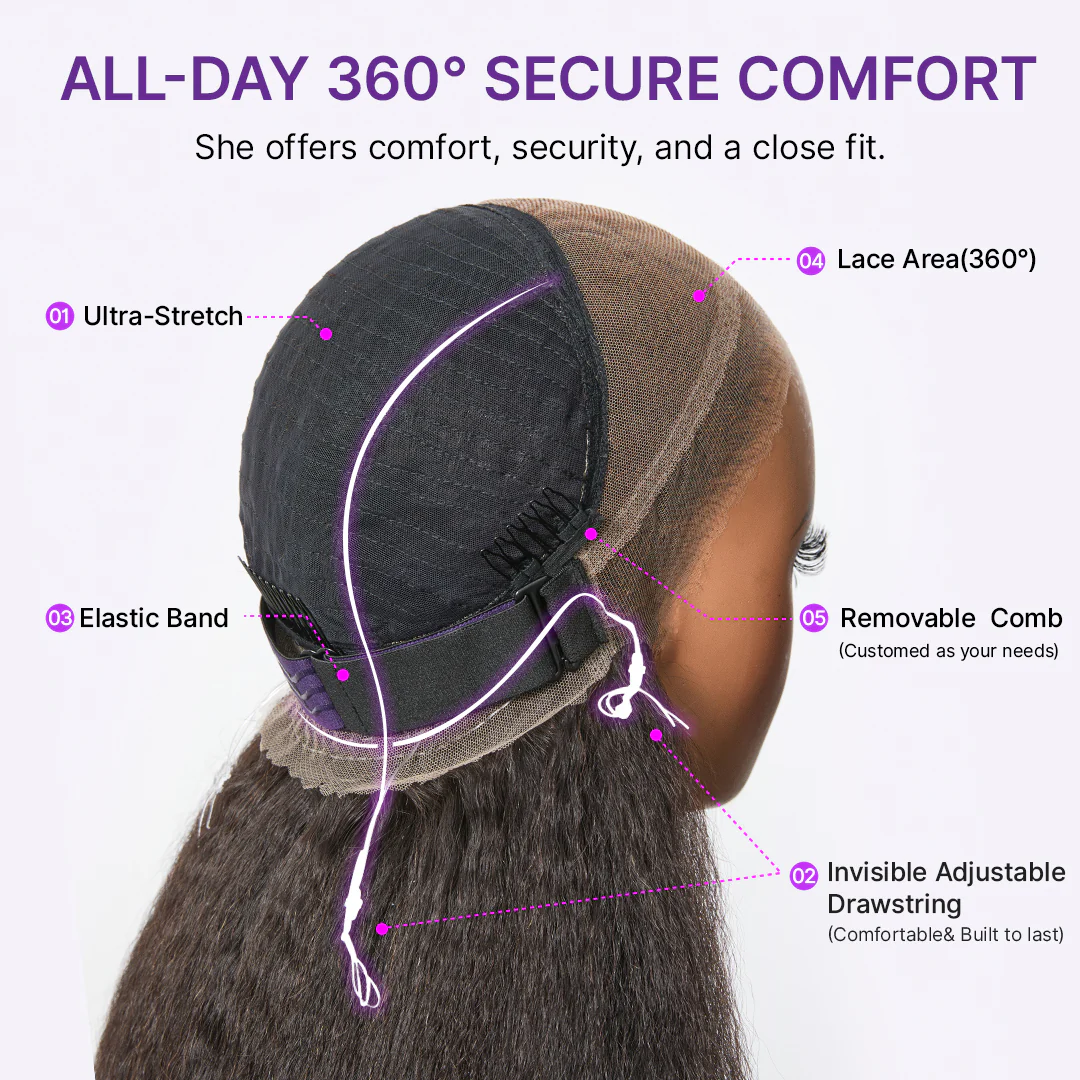 MyOwn-Fit™ 360 HD Lace Kinky Straight Wig Flexi-Fit Invisi Drawstring Cap & Pre-Cut Lace - Image 8