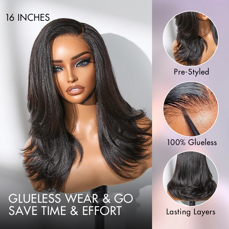 Natural Look Yaki Texture Layered Bangs Bob Wig Glueless Minimalist HD Lace Human Hair Wig Pre-Cut Lace - Image 8